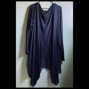 A.N.A. Long Black Draped Cardigan With Sheer Trim